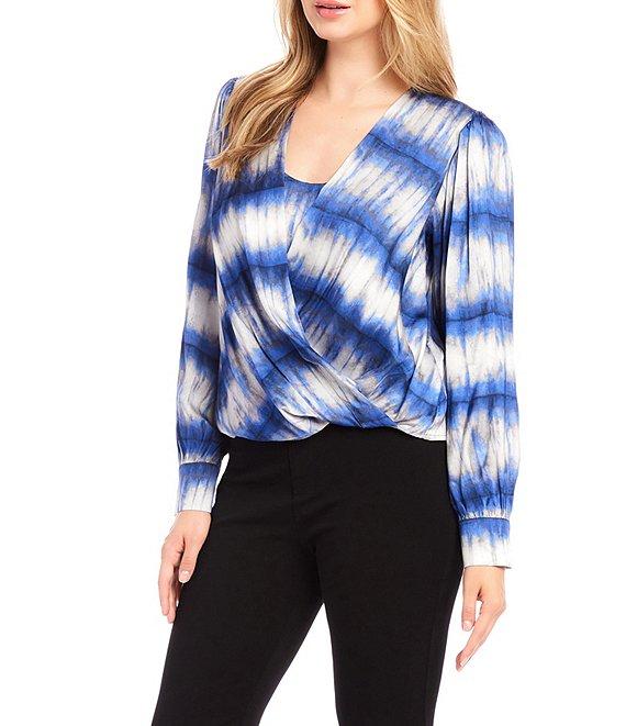 Karen Kane Satin V-Neck Long Sleeve Drape Front Top Product Image