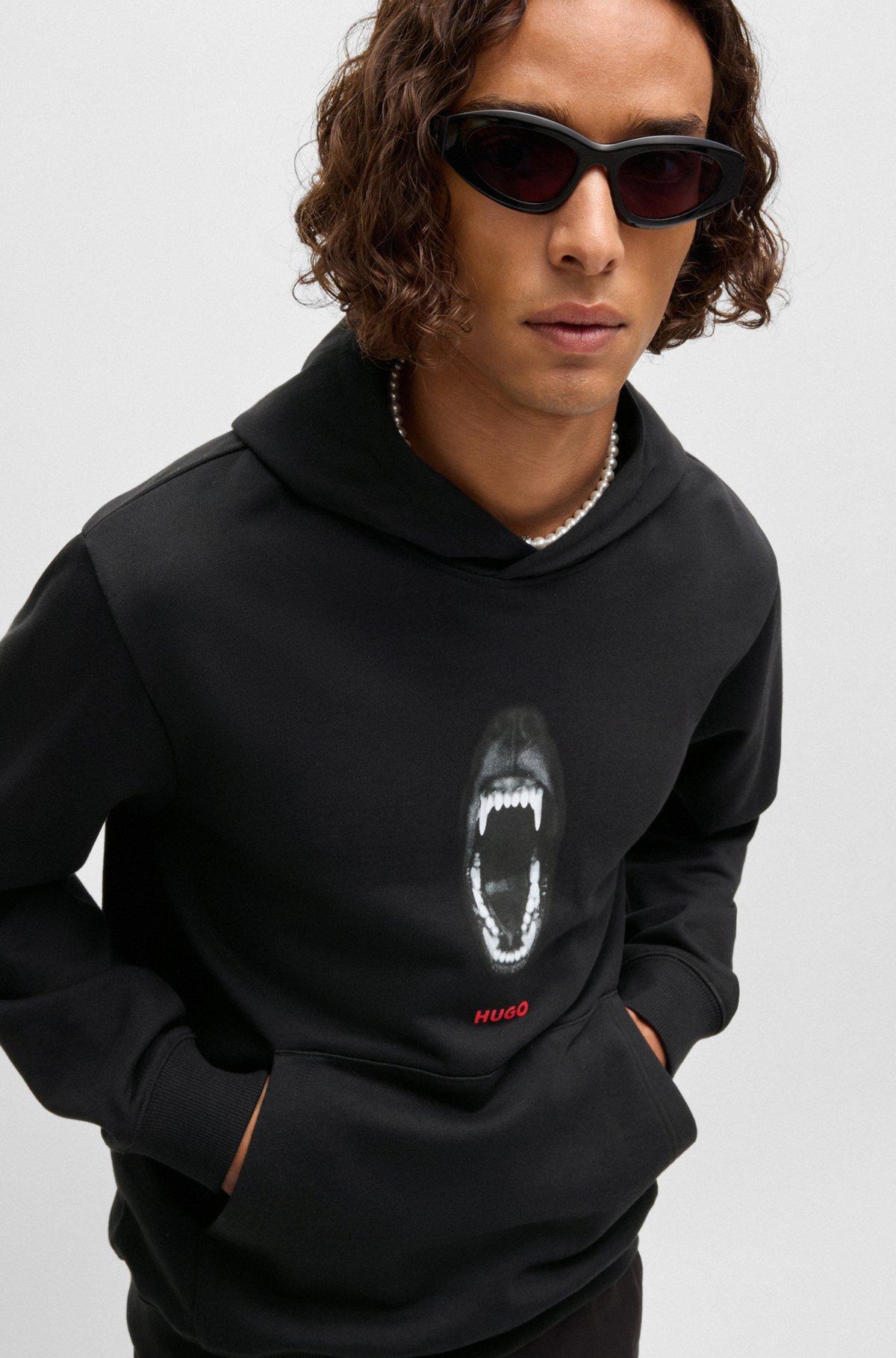 Cotton-terry regular-fit hoodie with animal graphics Product Image