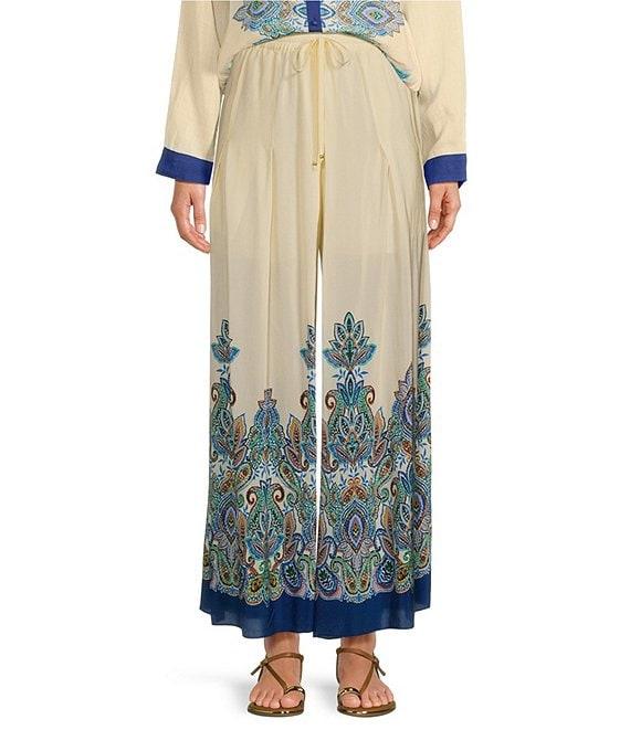 JOHNNY WAS Silk Printed Pleated Wide Leg Pull-On Pants Product Image
