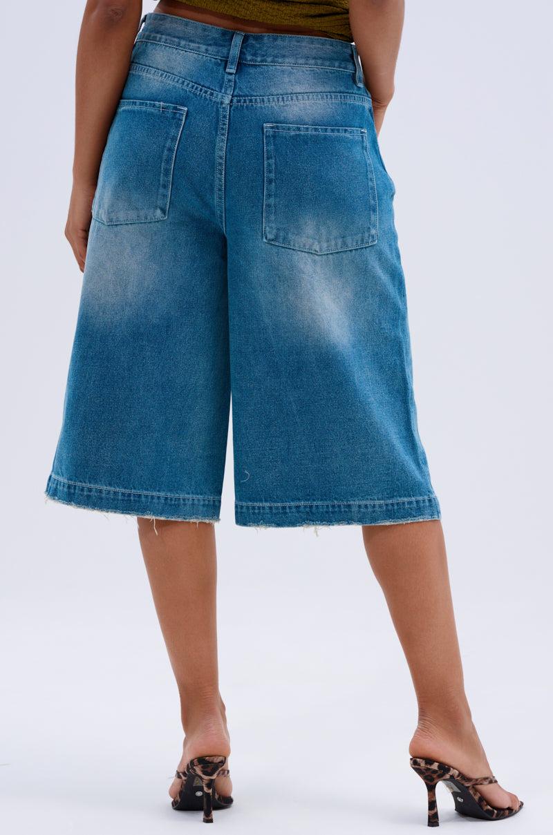 LITERAL PERFECTION BLUE DENIM BERMUDA SHORTS Product Image