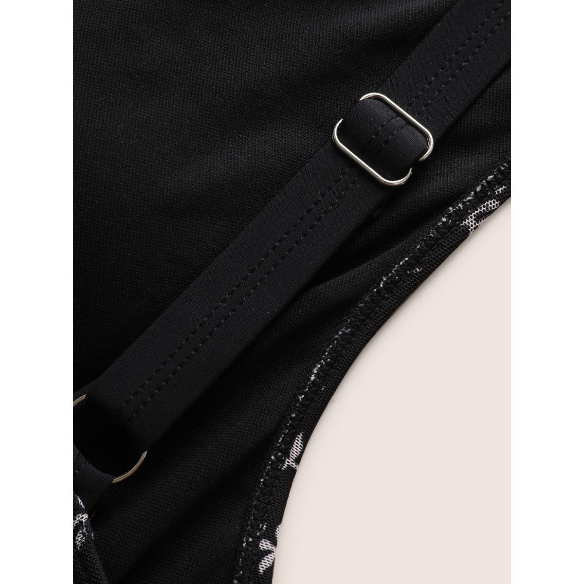 Plus Size Overlap Collar Boho Print Patchwork Swim Dress Women's Swimwear Black Beach Bodycon Overlap Collar High stretch Curve Swim Dresses BloomChic 18-20/2X Product Image