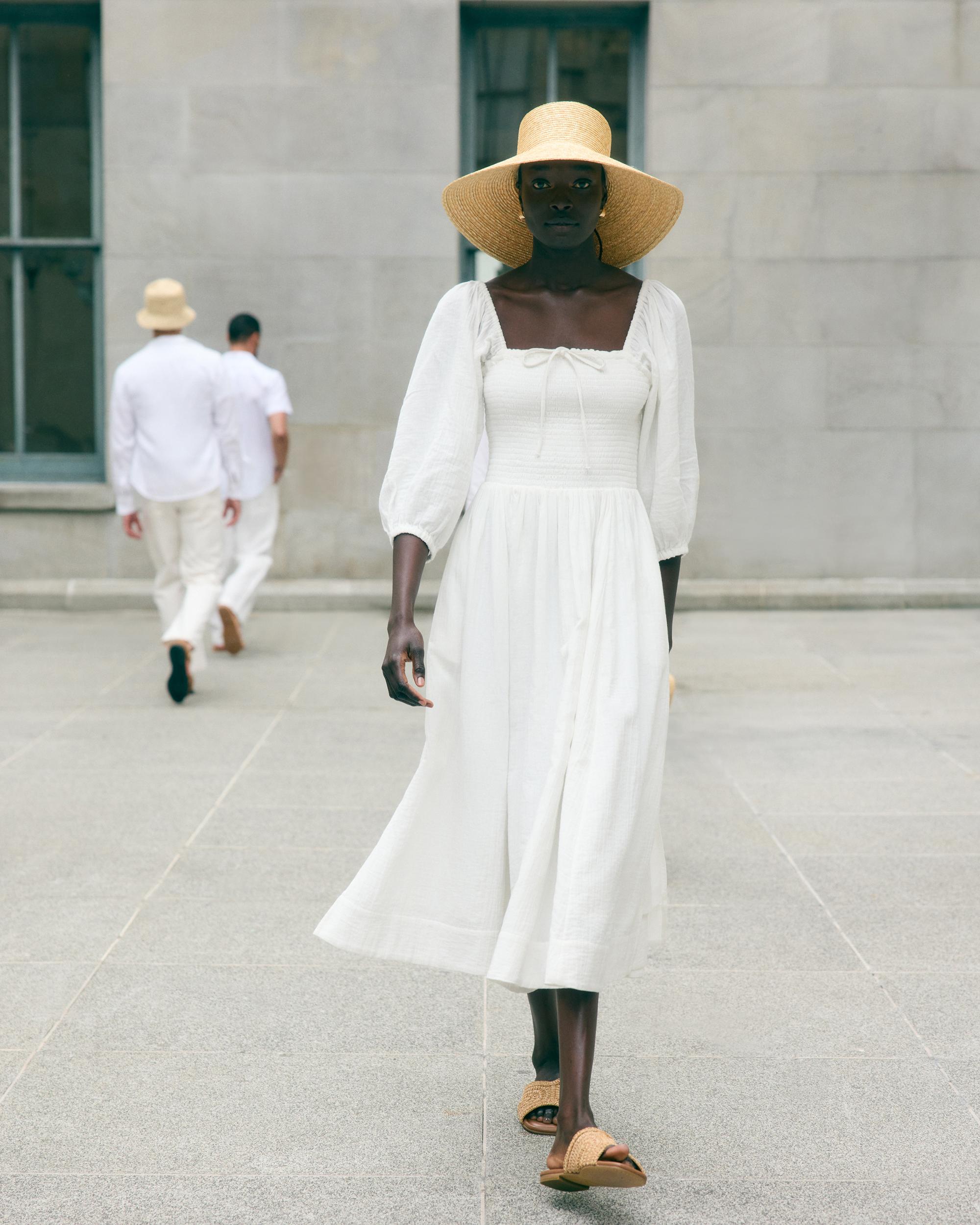 Quince | Women's Gauze Smocked Square Neck Midi Dress Organic Cotton Product Image