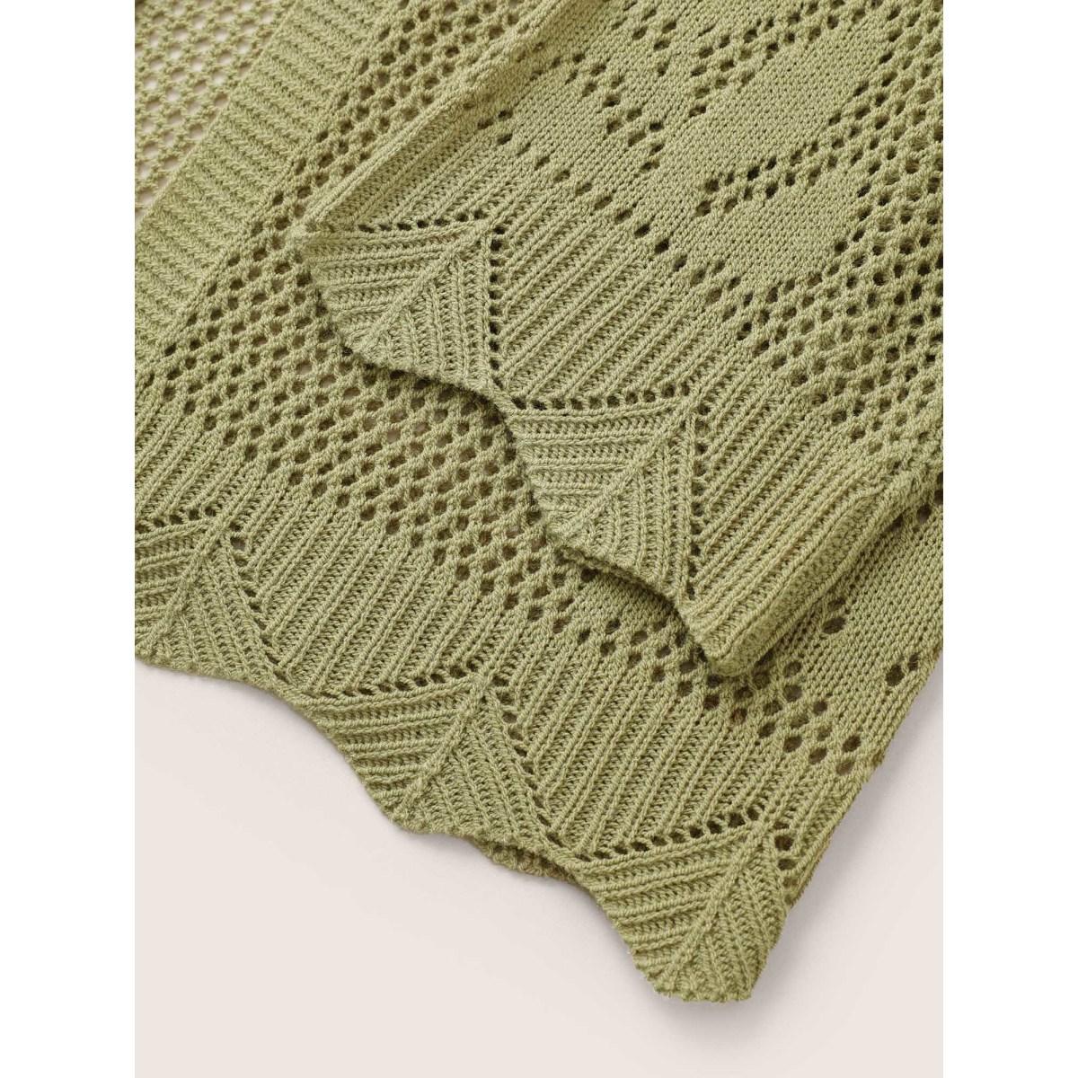 Plus Size Plants Hollow Out Ties Scalloped Trim Cardigan YellowGreen Women Everyday Casual Cover Ups Bloomchic 18-20/2X Product Image