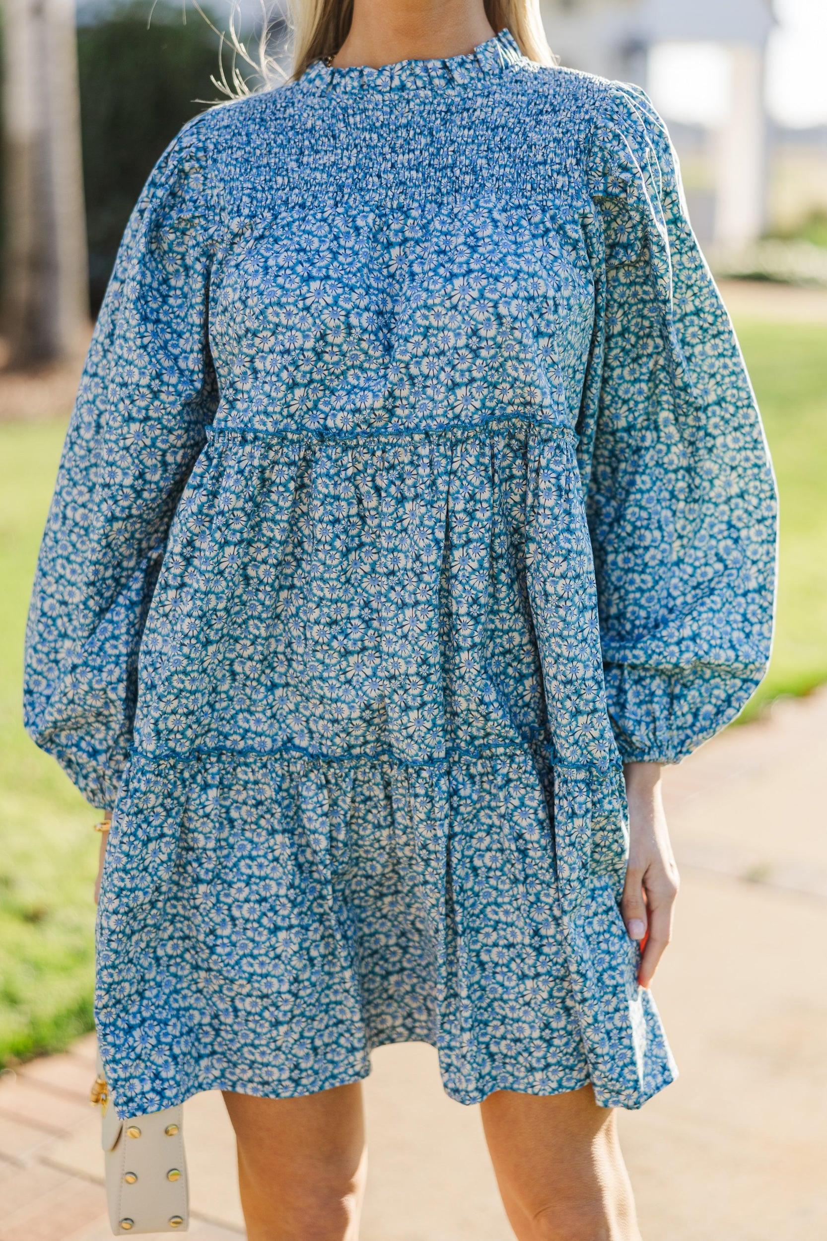 Be Your Best Blue Ditsy Floral Babydoll Dress Female Product Image