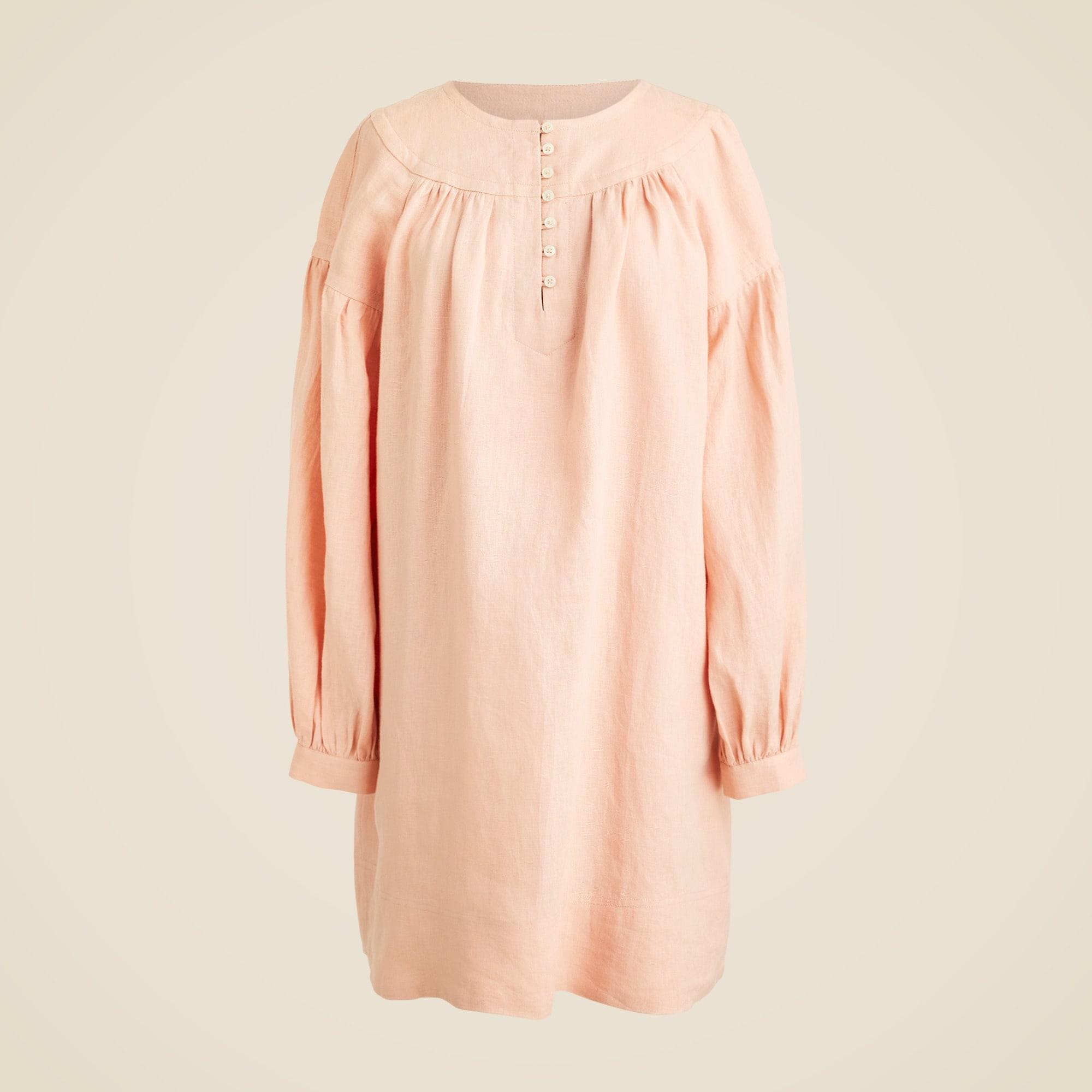 Gathered popover dress in linen Product Image