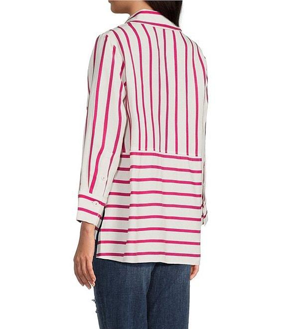 Ali Miles Stripe Point Collar 3/4 Sleeve Button Front Tunic Product Image
