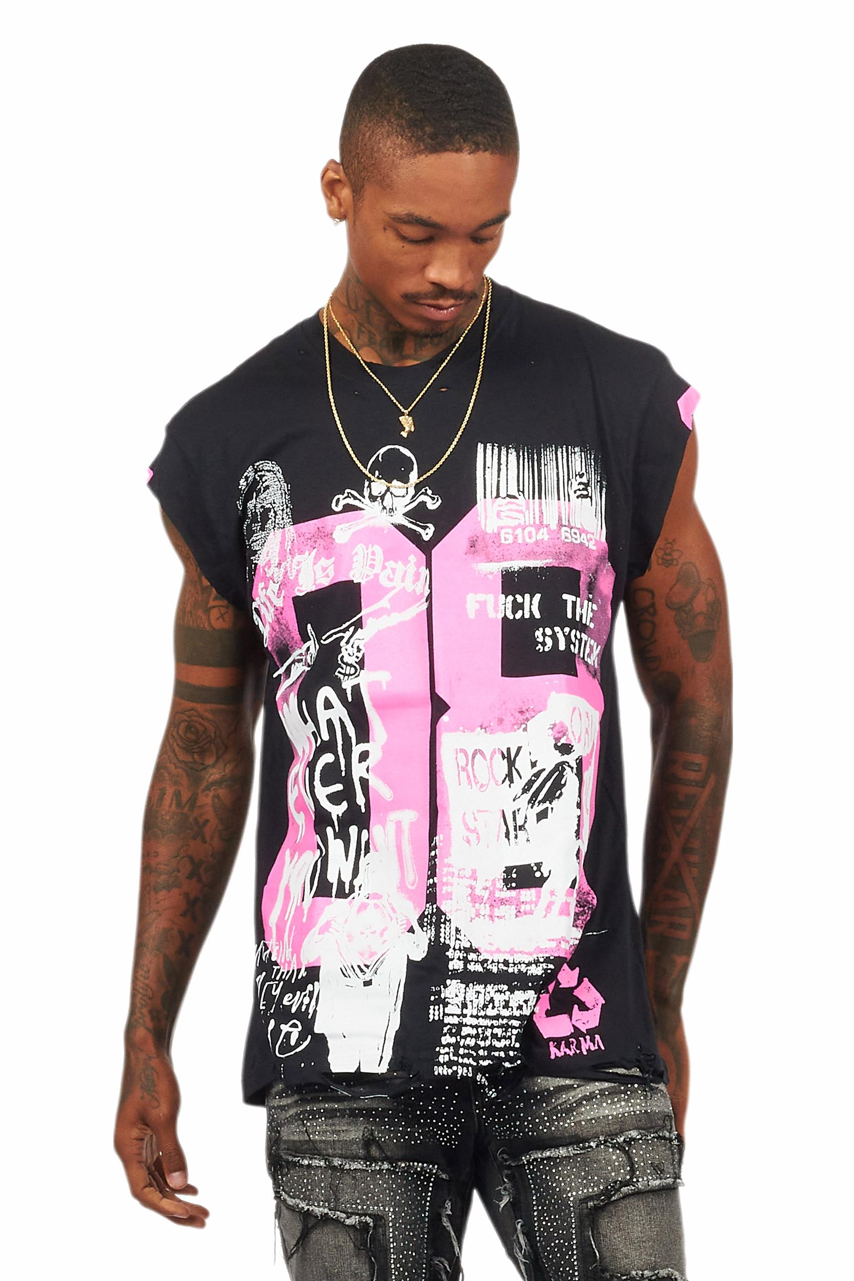 Grill Black/Pink Graphic Muscle T-Shirt Male Product Image