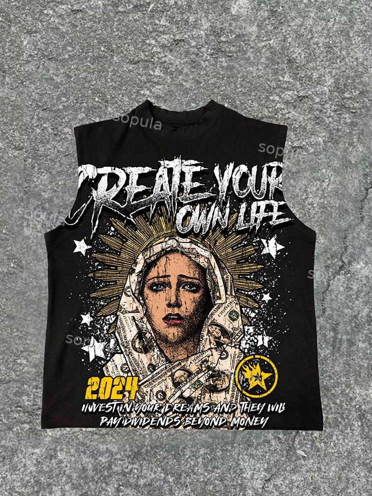 Sopula Men's Our Lady Of Money Print Cotton Sleeveless Tank Top Product Image