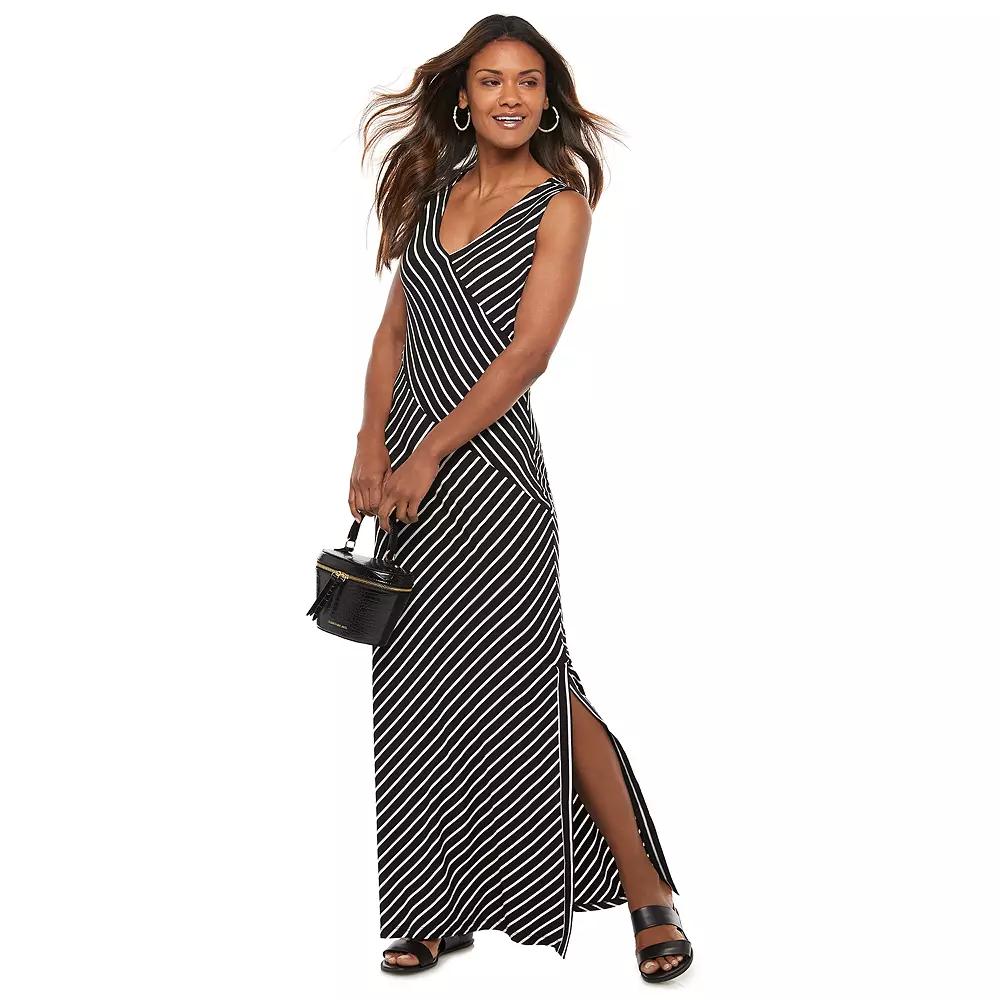 Women's Nina Leonard Striped Maxi Dress, Size: Medium, Black White Product Image