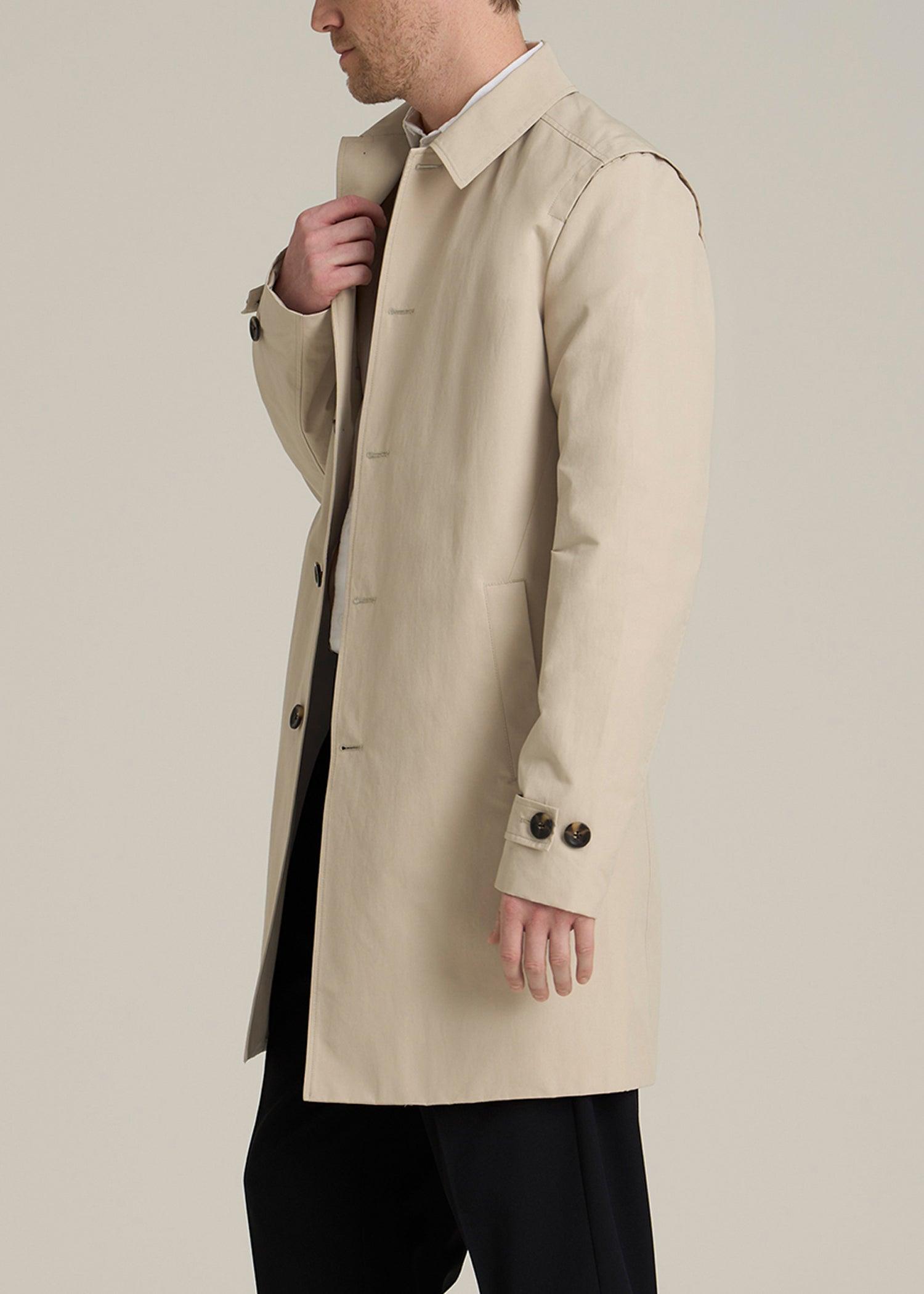 Minimalist Trench Coat for Tall Men in Light Khaki Male Product Image