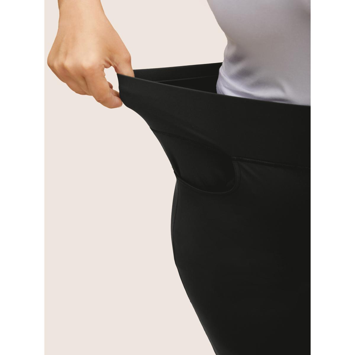 Plus Size Mid Rise High Stretch Bootcut Leggings Women Black Casual High stretch Bootcut Mid Rise Everyday Leggings BloomChic 10/M Product Image