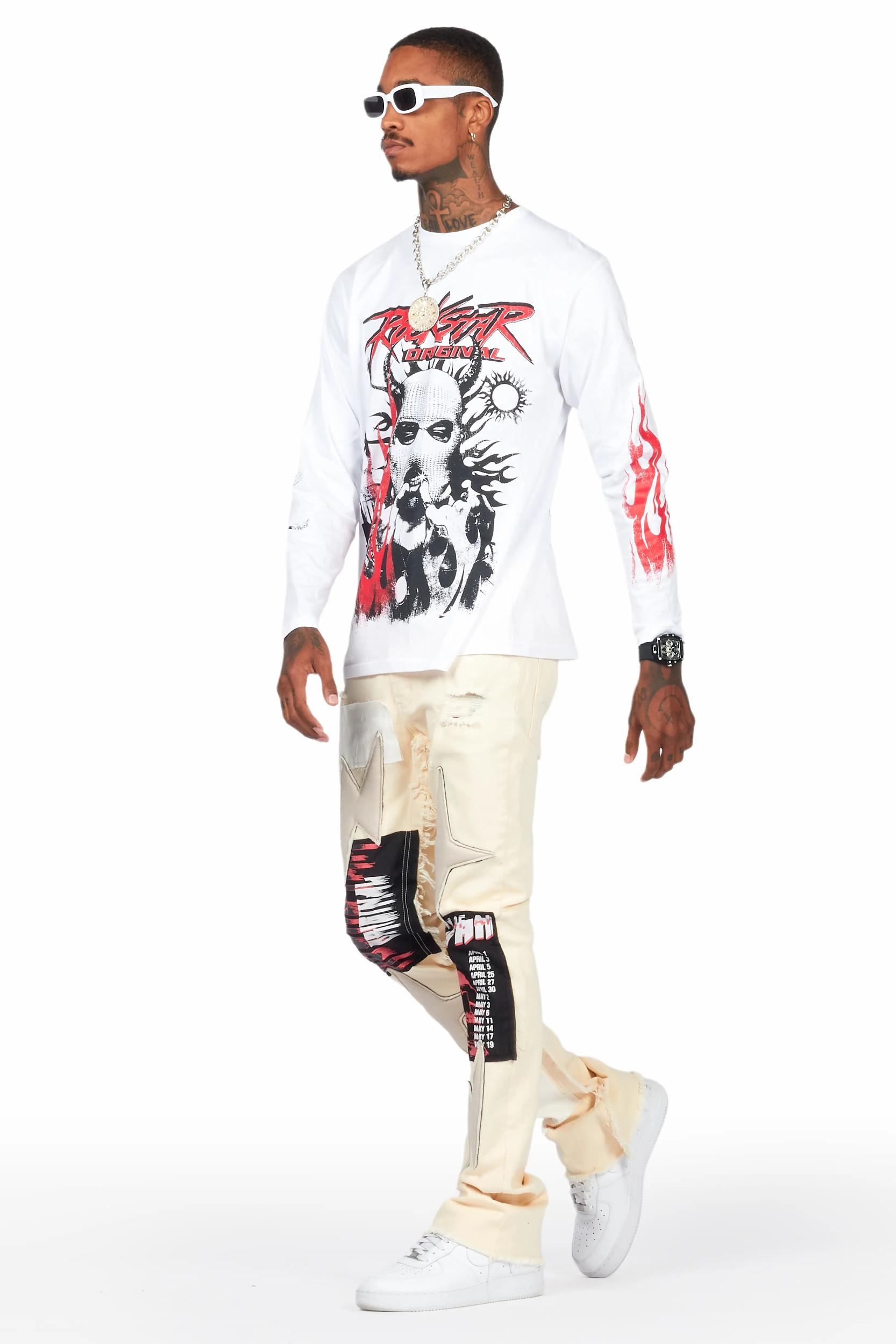 Rhys Beige Patchwork Stacked Flare Jean Male Product Image