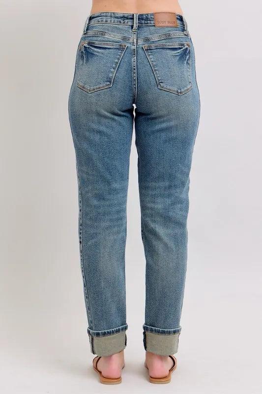 88946   Alina Mid-Rise Vintage Wash Double Roll Cuff Boyfriend Judy Blue Jeans Product Image