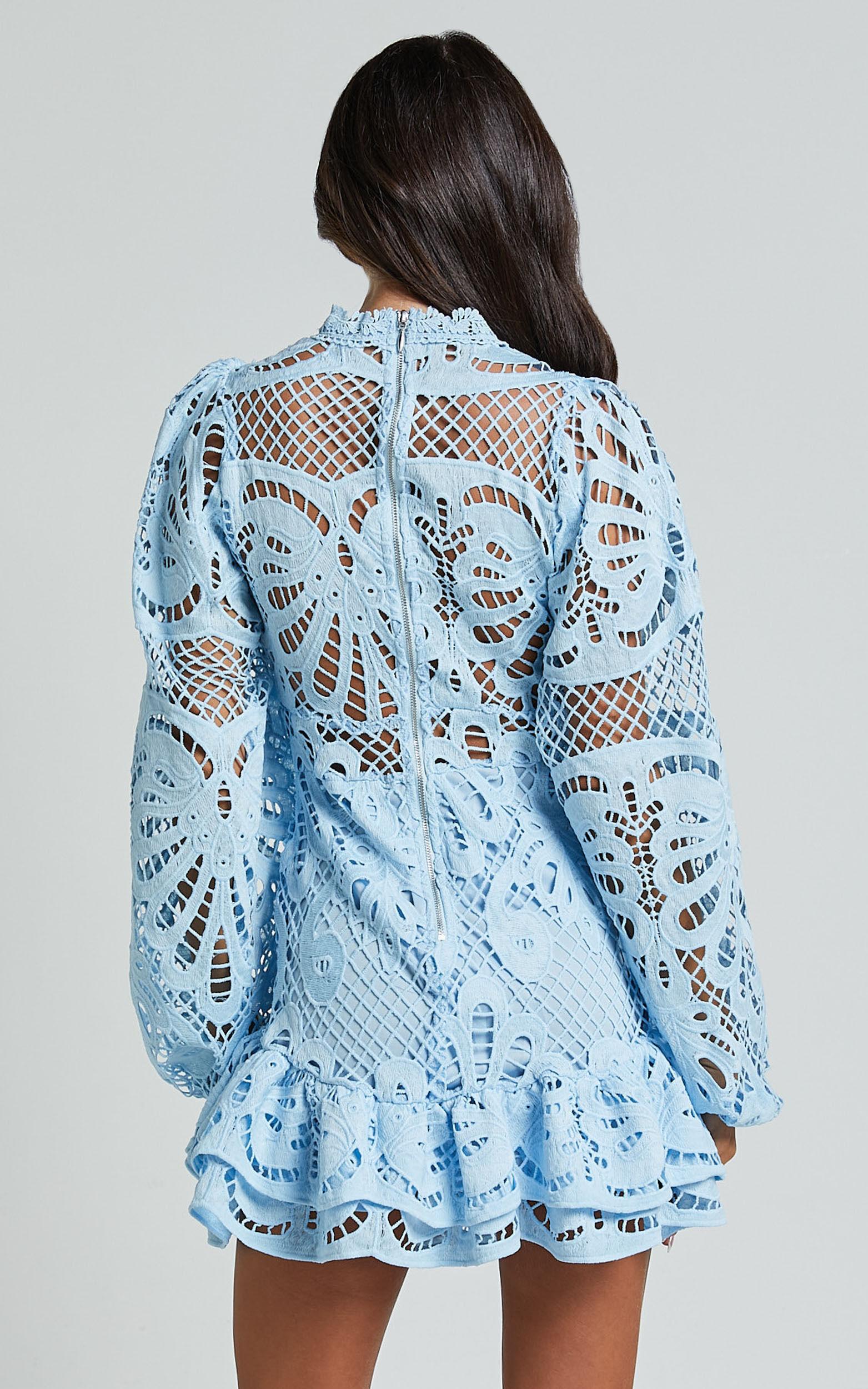 Kiss Me Now Mini Dress - Long Puff Sleeve Dress in Soft Blue Product Image