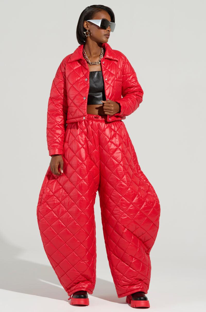 VIVI OVERSIZED PUFFER PANTS IN RED Product Image