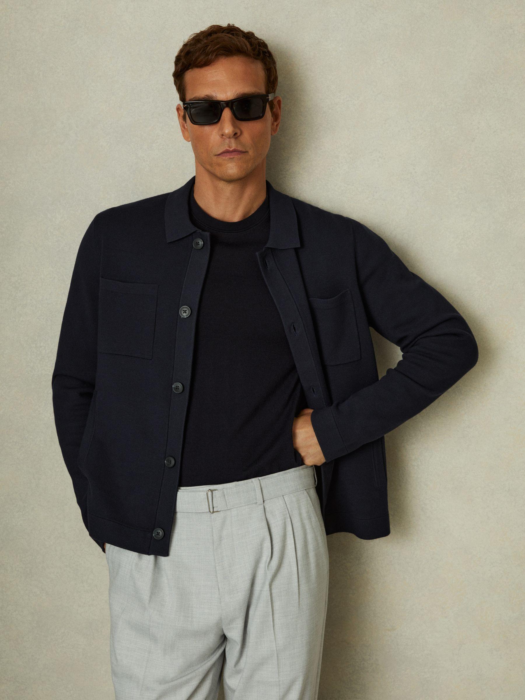 Knitted Button-Through Jacket in Navy Product Image