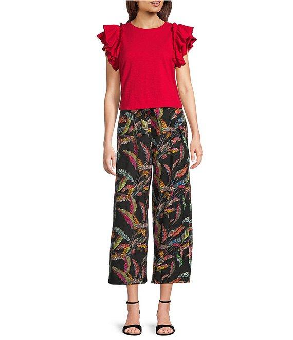 APNY Slub Crew Neck Ruffled Cap Sleeve Tee Product Image