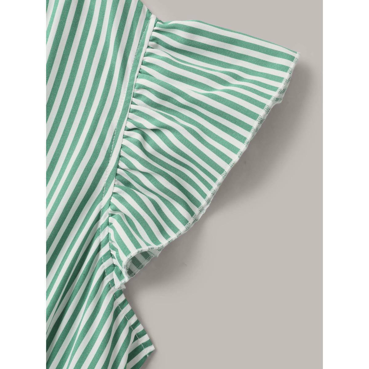 Plus Size Breezy Stripes Tiered Maxi Dress Emerald Women Flat collar with V-notch Cap Sleeve Curvy BloomChic 14-16/1X Product Image