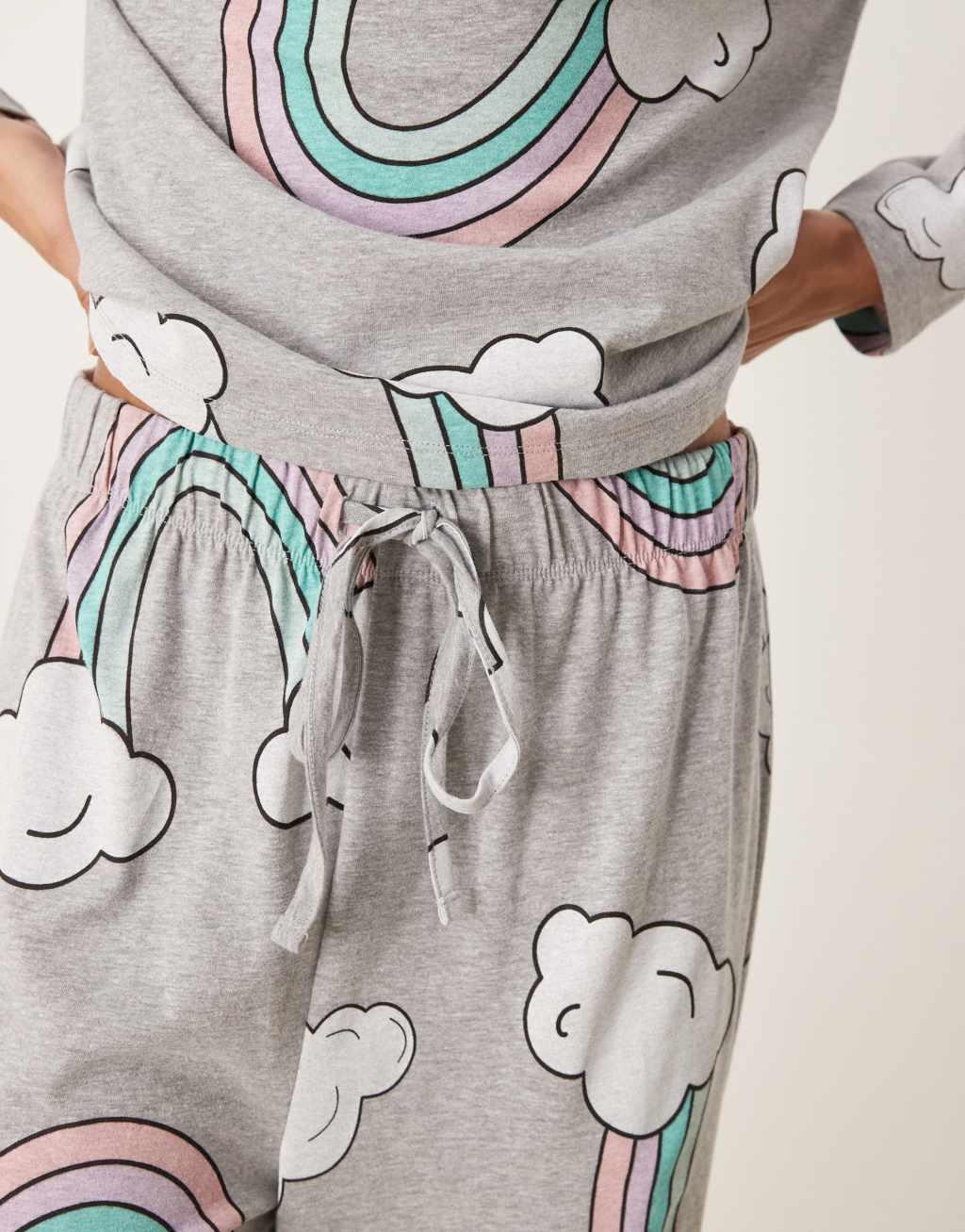 ASOS DESIGN Tall rainbow long sleeve top & pants pajama set in gray heather Product Image