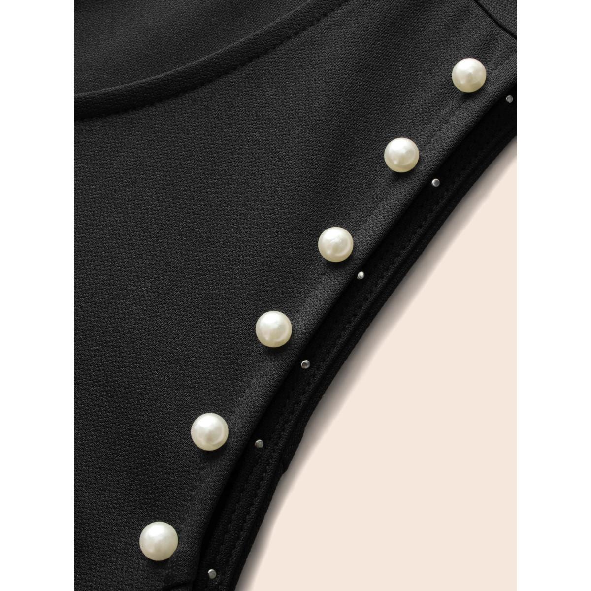 Plus Size Crew Neck Pearl Beaded Tank Dress Black Women Elegant Beaded Round Neck Sleeveless Curvy BloomChic 10/M Product Image