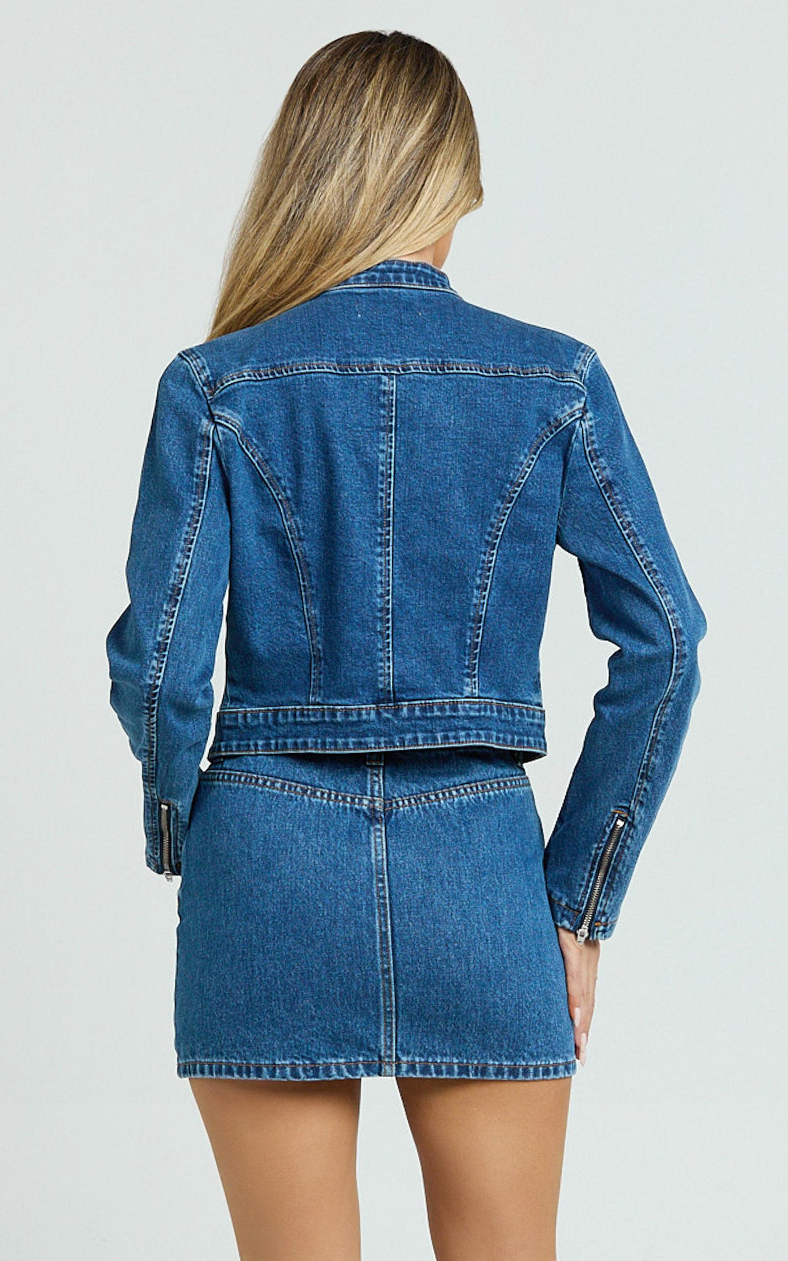 Pamela Mini Skirt - Low Rise Double Button Recycled Denim Skirt in Dark Blue Wash Product Image