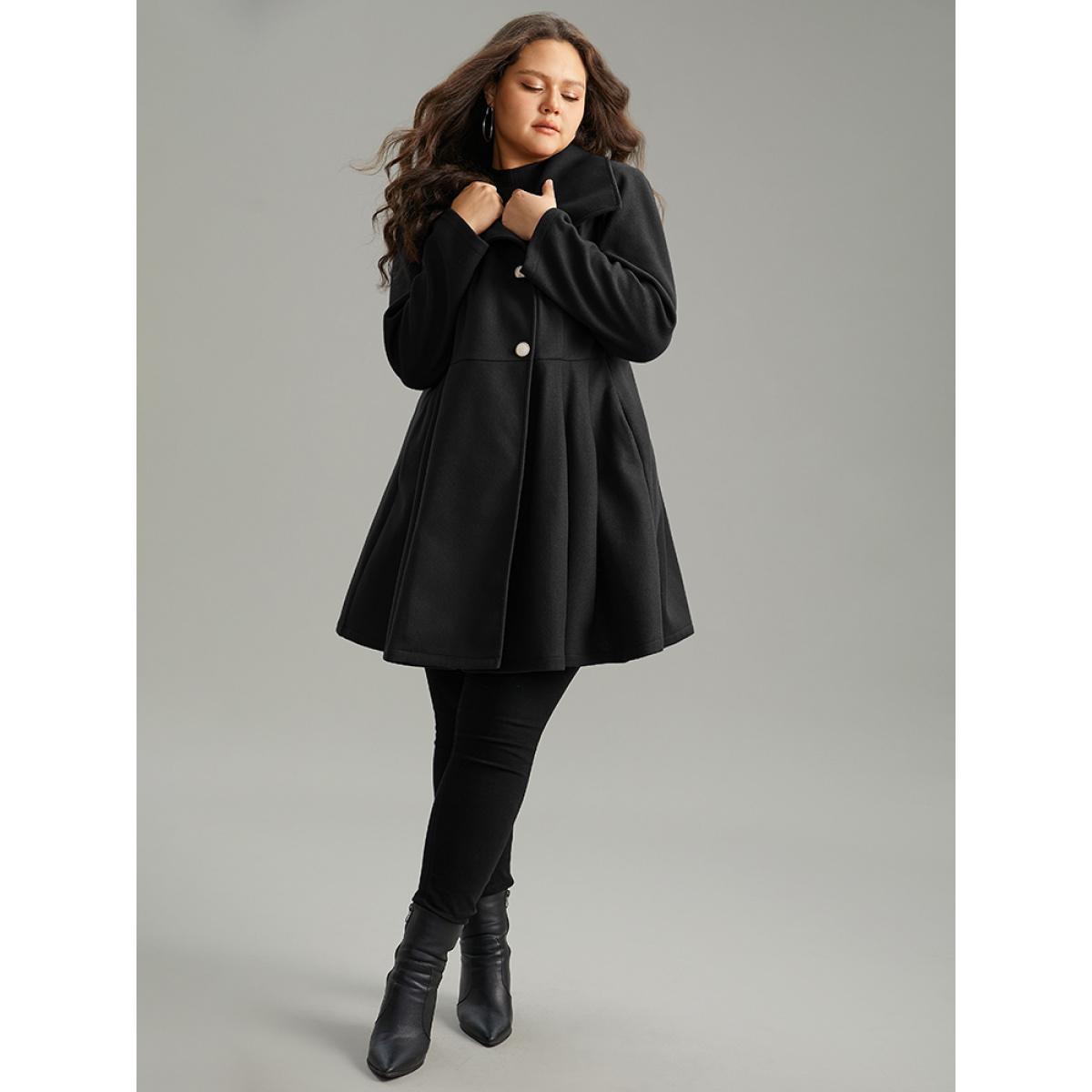Plus Size Plain Button Up Pocket Asymmetrical Lapel Collar Coat Women Black Timeless Plain Ladies Elegant Winter Coats BloomChic 14-16/1X Product Image