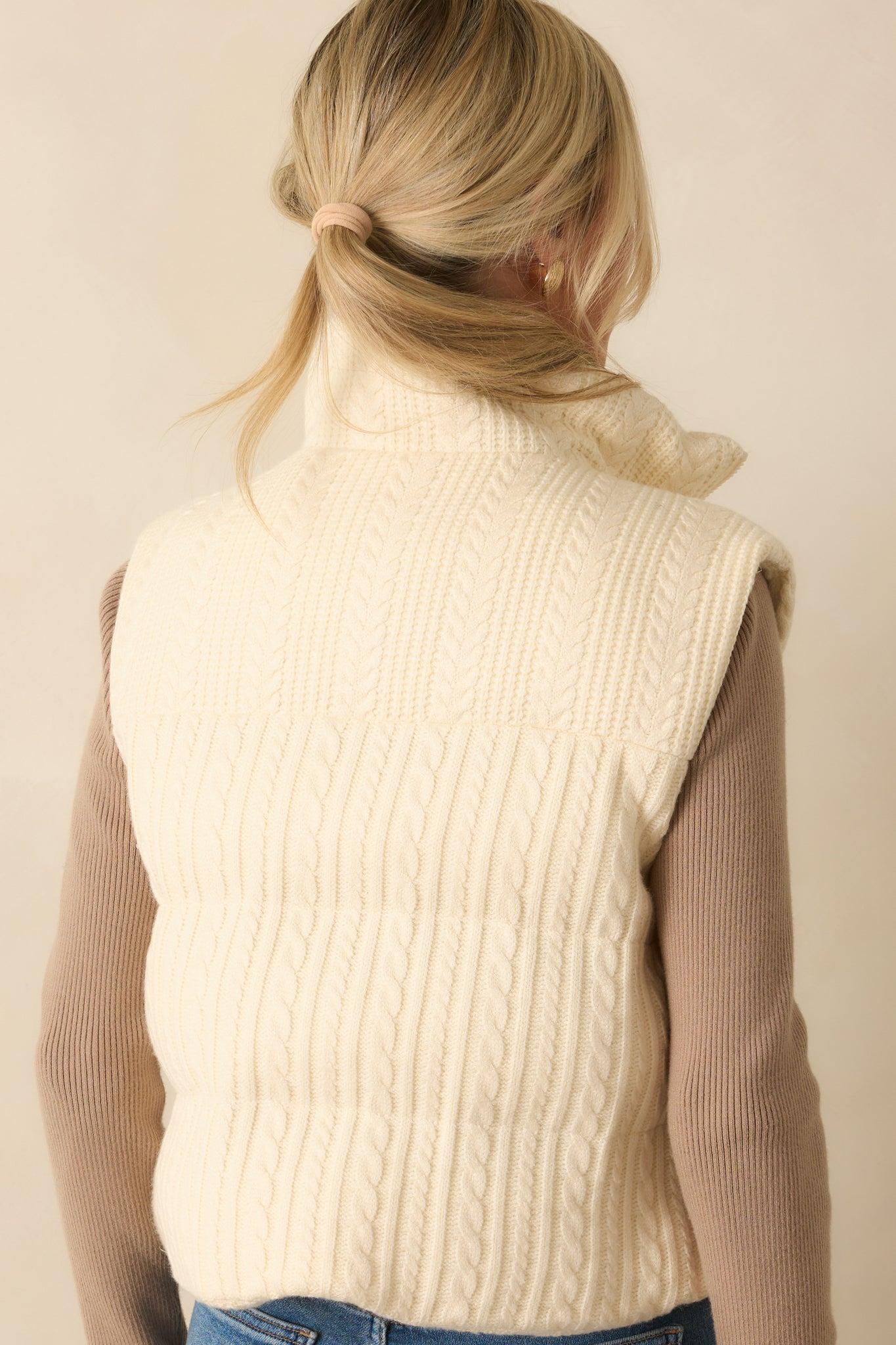 Thread & Supply Stormi Ivory Cable Knit Puffer Vest Product Image