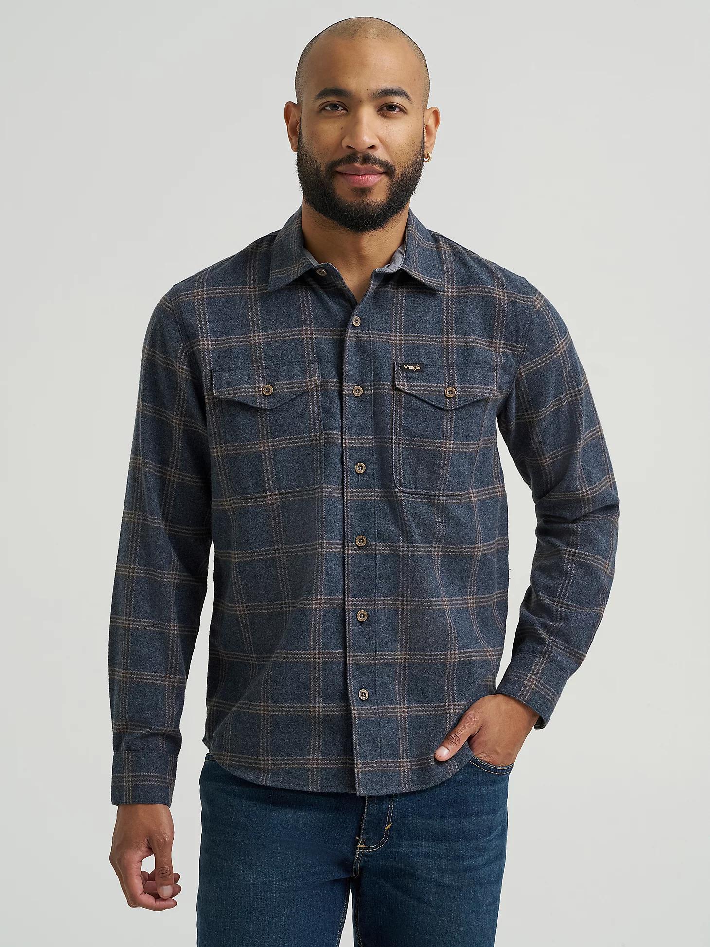 Men's Wrangler® Flannel Plaid Shirt in Dark Sapphire Product Image