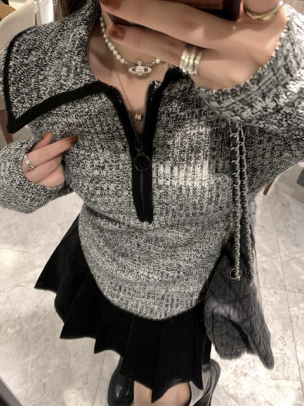 Lapel Neck Half Zip Sweater Product Image