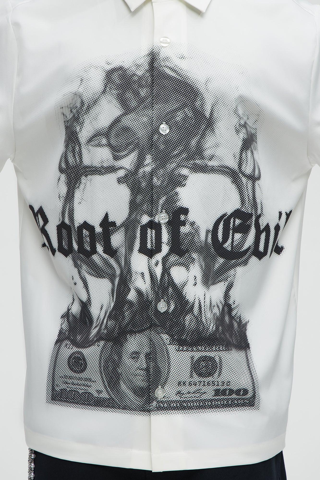 Smoking Skeleton Graphic Button Up Shirt - White Male Product Image