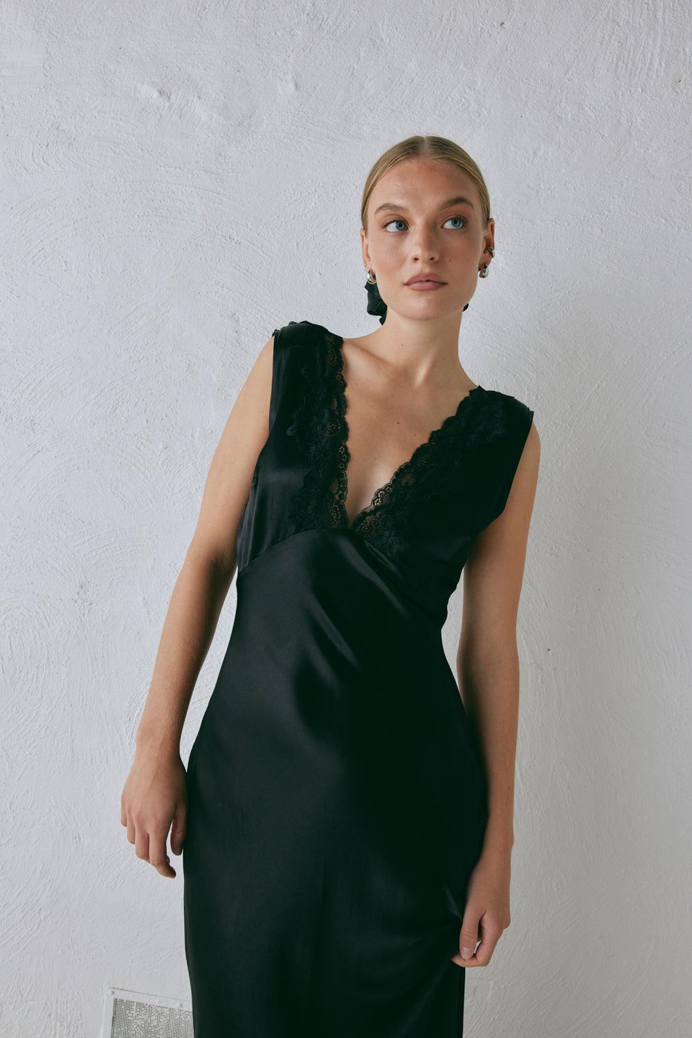 Tully Satin Maxi Dress Black Product Image