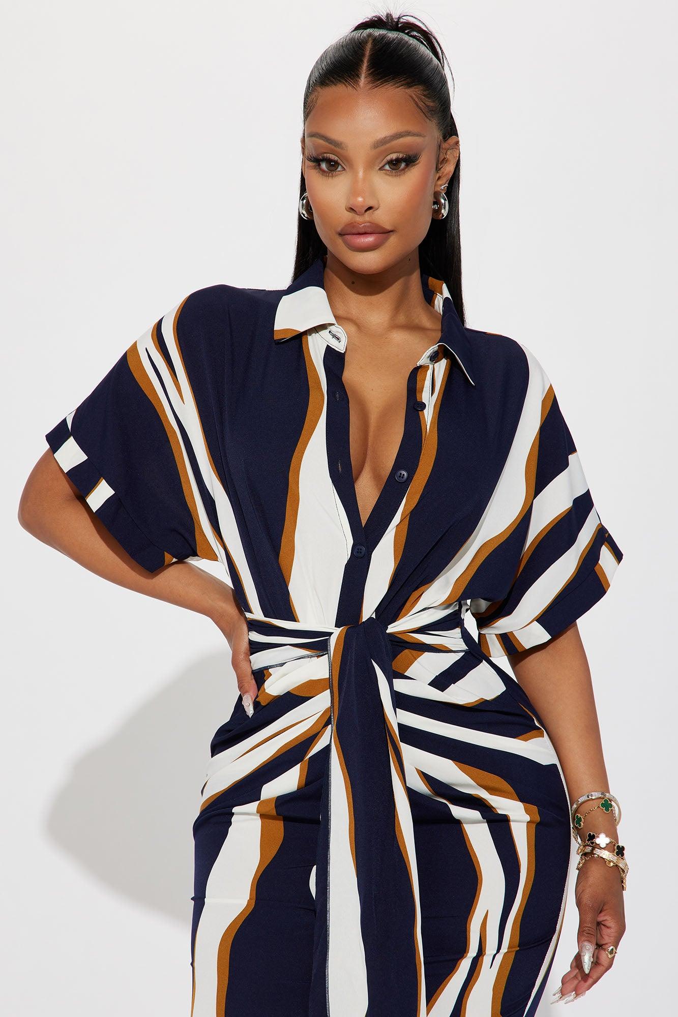 Laurie Button Down Midi Dress - Navy/combo Product Image