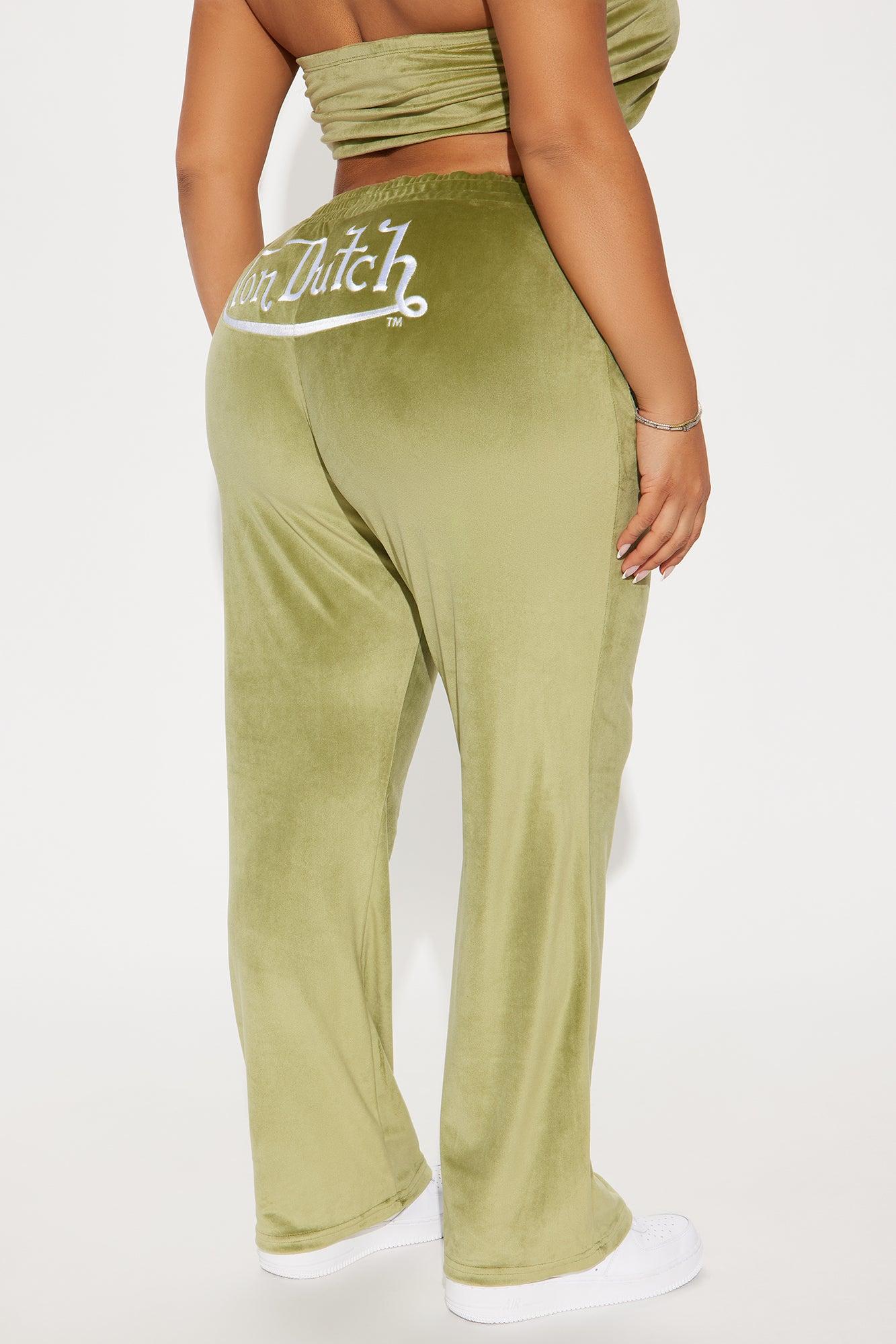 Von Dutch Velour Wide Leg Pant - Olive Product Image