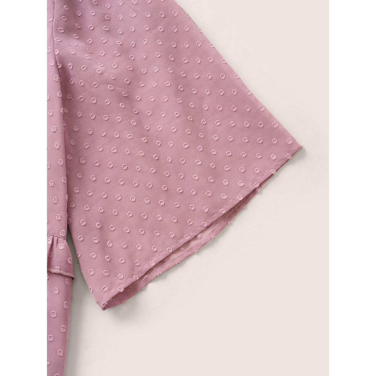 Plus Size Mauve Chiffon Mesh Texture Polka Dot Frill Trim Blouse Women Elegant Half Sleeve V-neck Everyday Blouses BloomChic 22-24/3X Product Image