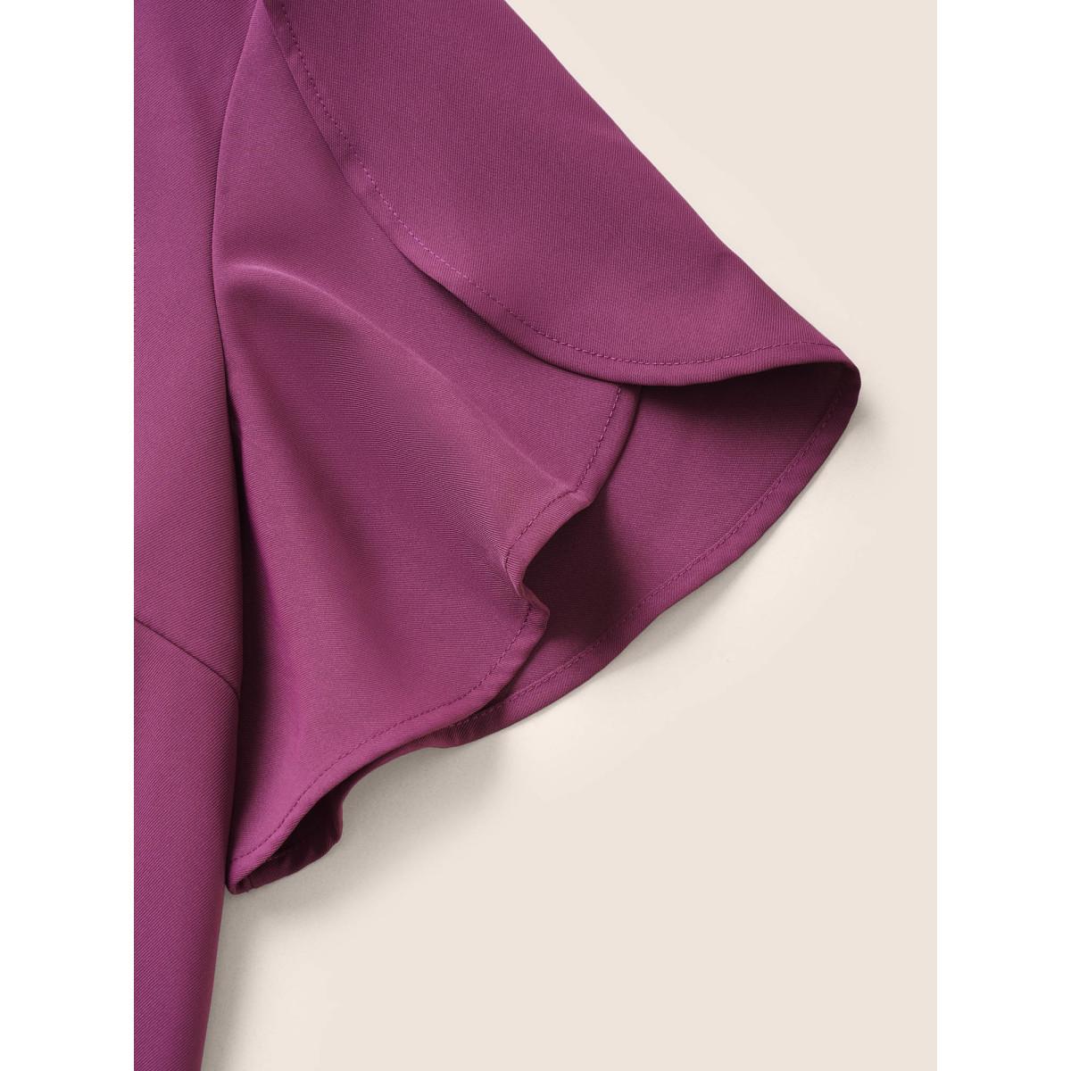 Plus Size Purple Plain Lace Insert Petal Sleeve Blouse Women Elegant Short sleeve Round Neck Everyday Blouses BloomChic 18-20/2X Product Image