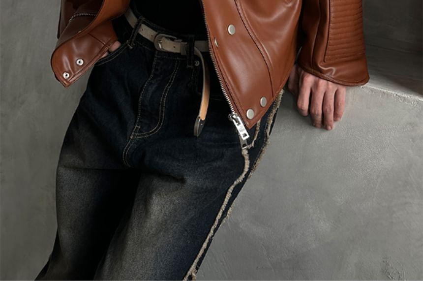 Faux-Leather Biker Jacket Product Image