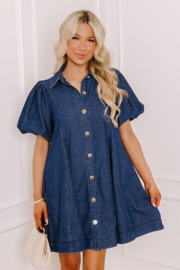 Dreamy Days Denim Mini Dress in Dark Wash Product Image
