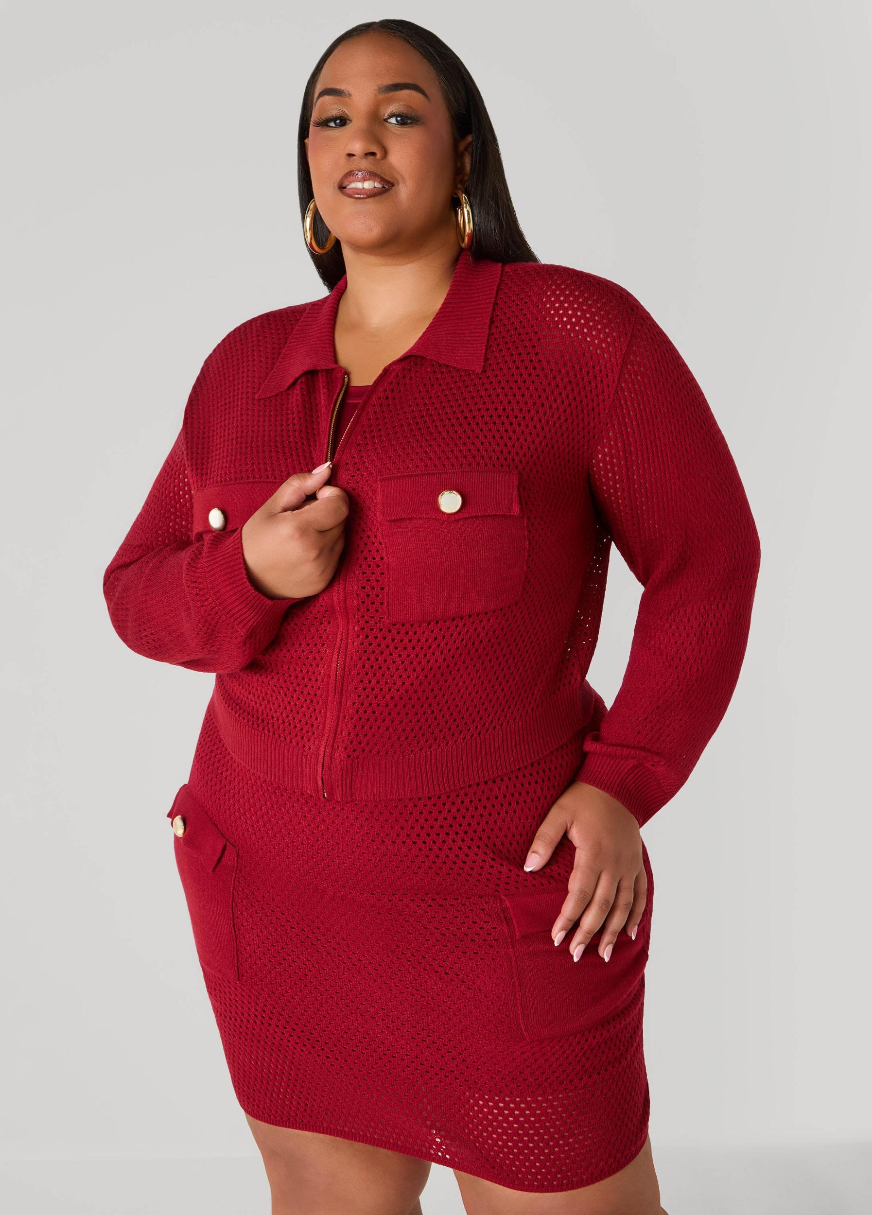 Plus Size Zip Front Crochet Cardigan Ashley Stewart Product Image