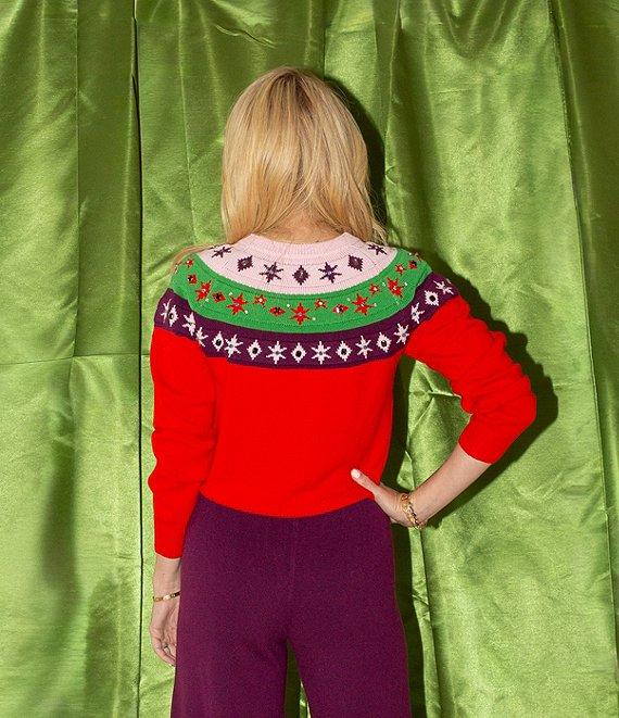 Antonio Melani x The Nat Note Kiley Fair Isle Wool Blend Crew Neckline Long Sleeve Sweater Product Image