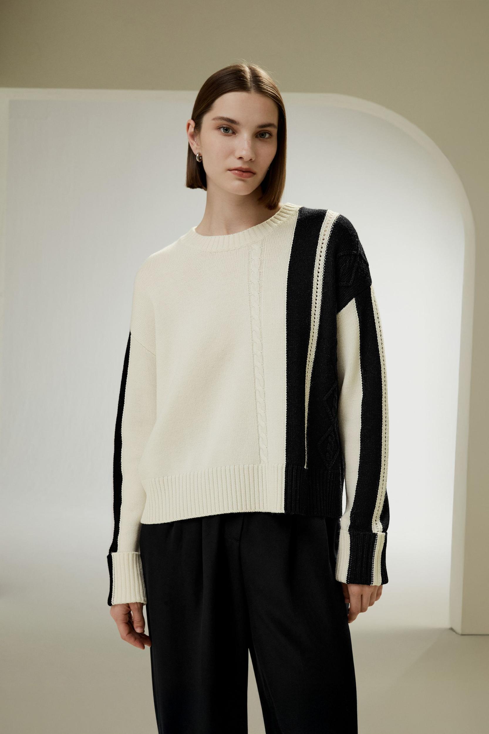 Bicolor Stripe Knit Wool Sweater Product Image