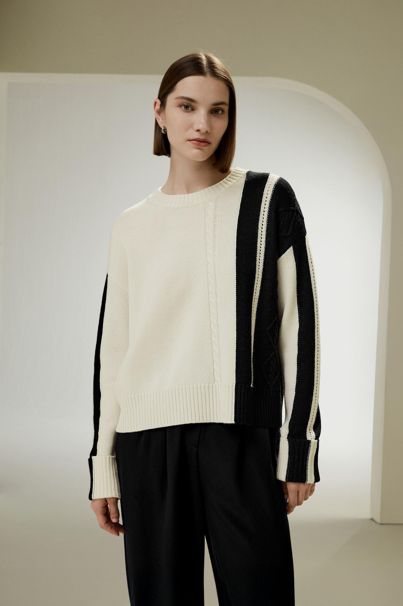 Bicolor Stripe Knit Wool Sweater Product Image