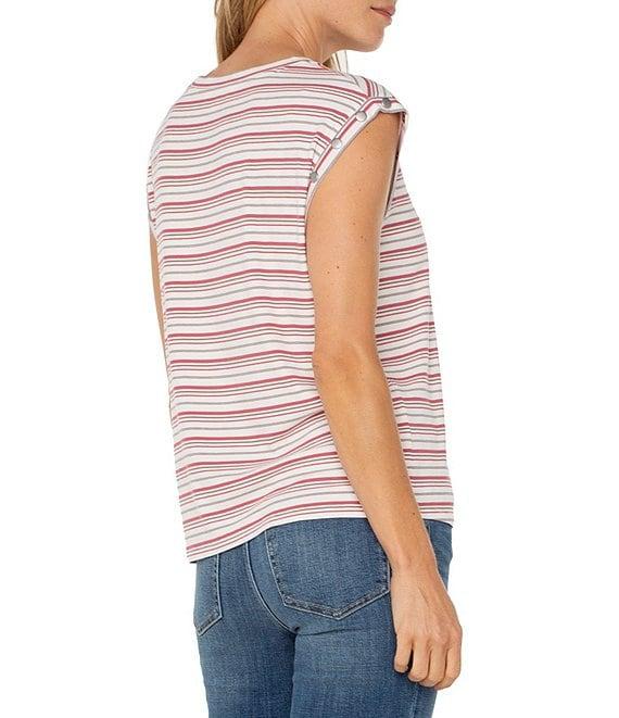 Liverpool Los Angeles Petite Size Knit Stripe Print Scoop Neck Sleeveless Top Product Image