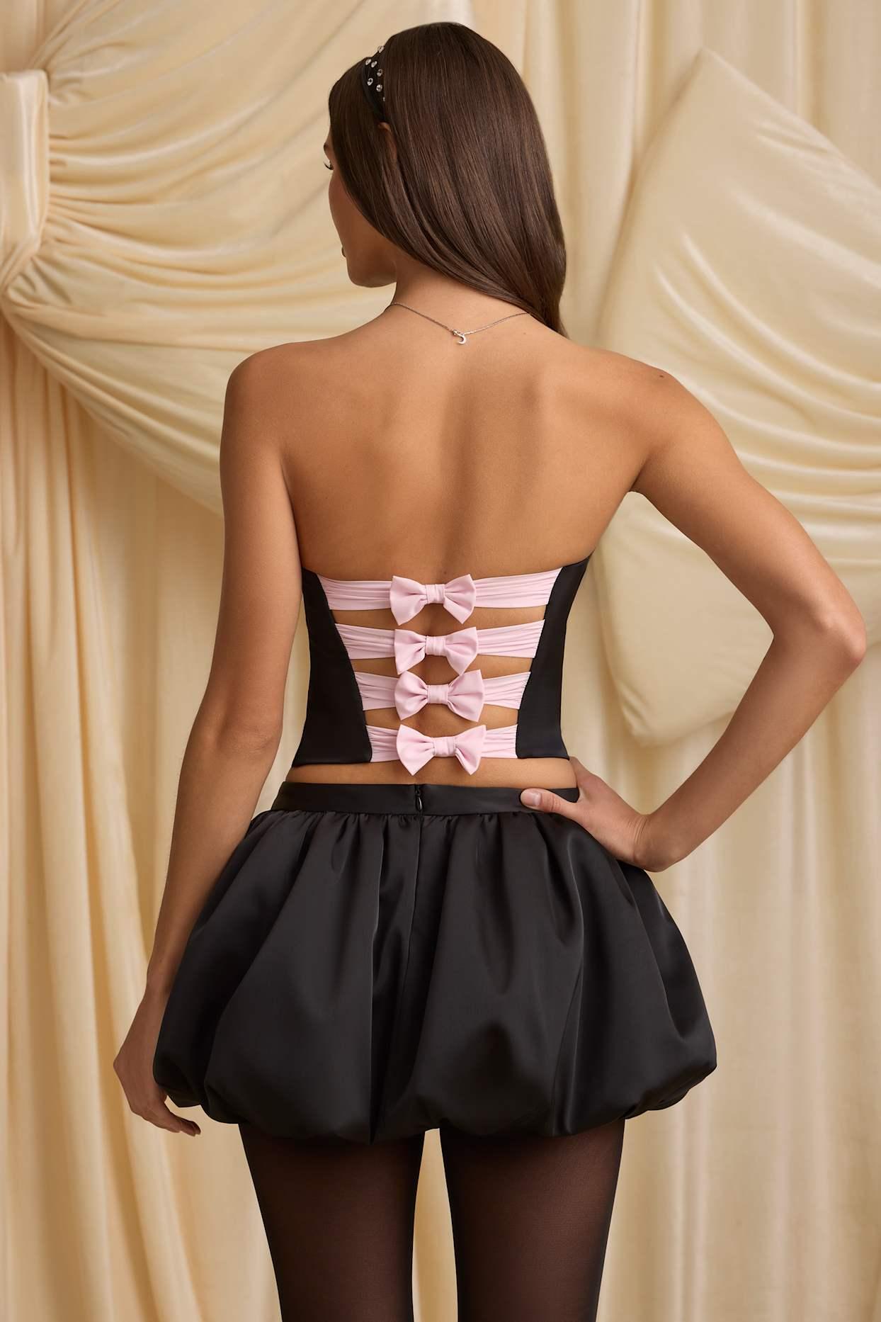 Bubble Hem Mid-Rise Mini Skirt in Black Product Image