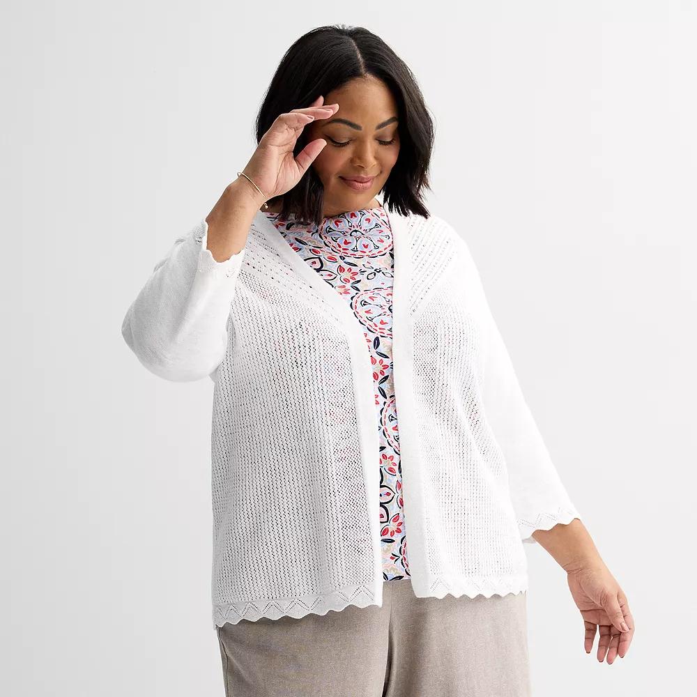 Plus Size Croft & Barrow® Pointelle Open Front Cardigan, Women's, Size: 5XL, White Product Image