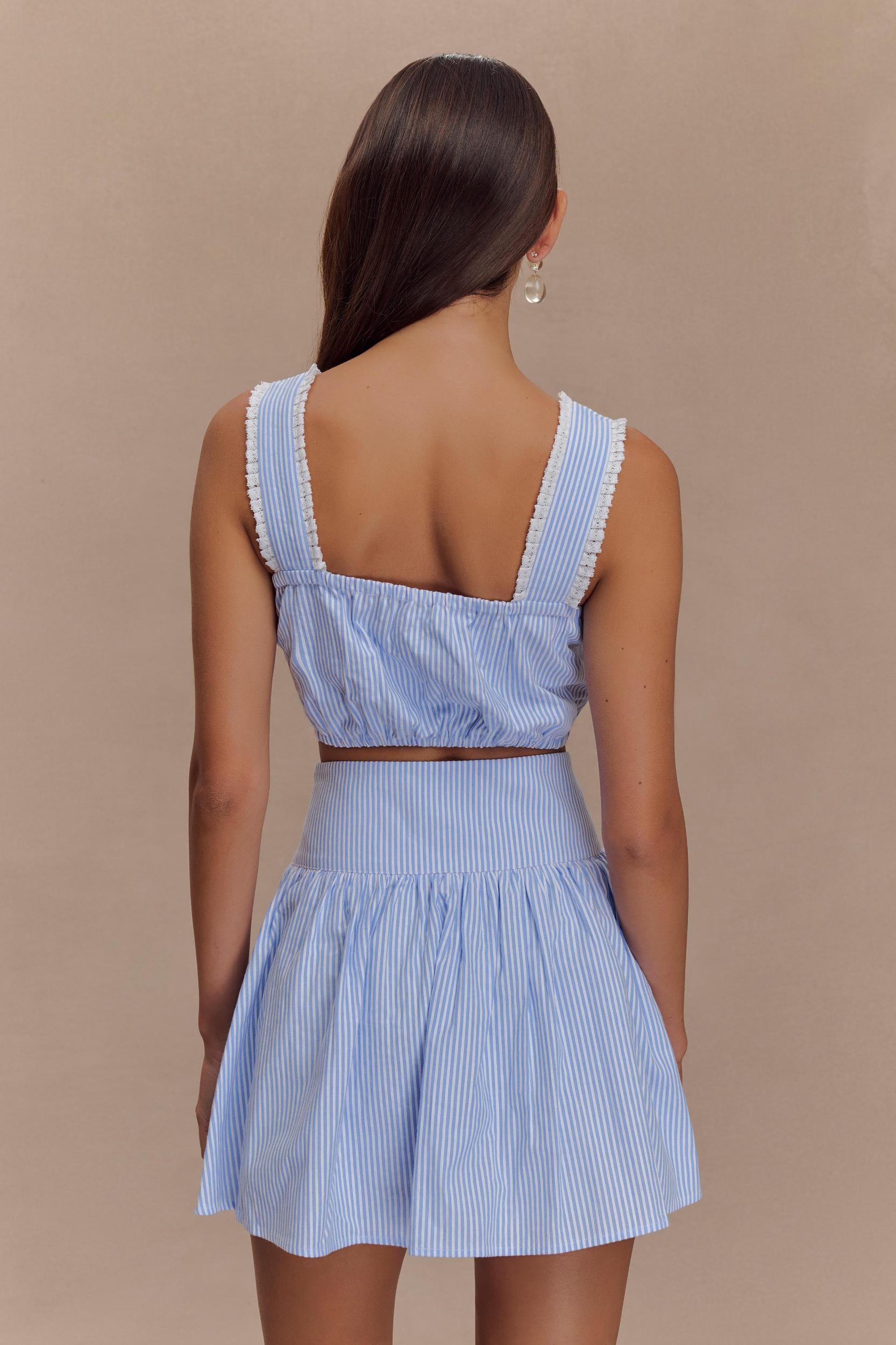 Gretel Sleeveless Crop Top - Blue Pinstripe Product Image