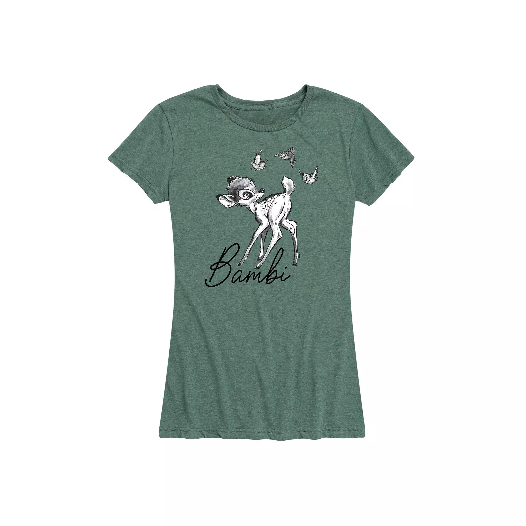 Disney's Bambi Women's Black White Watercolor Graphic Tee,  Product Image