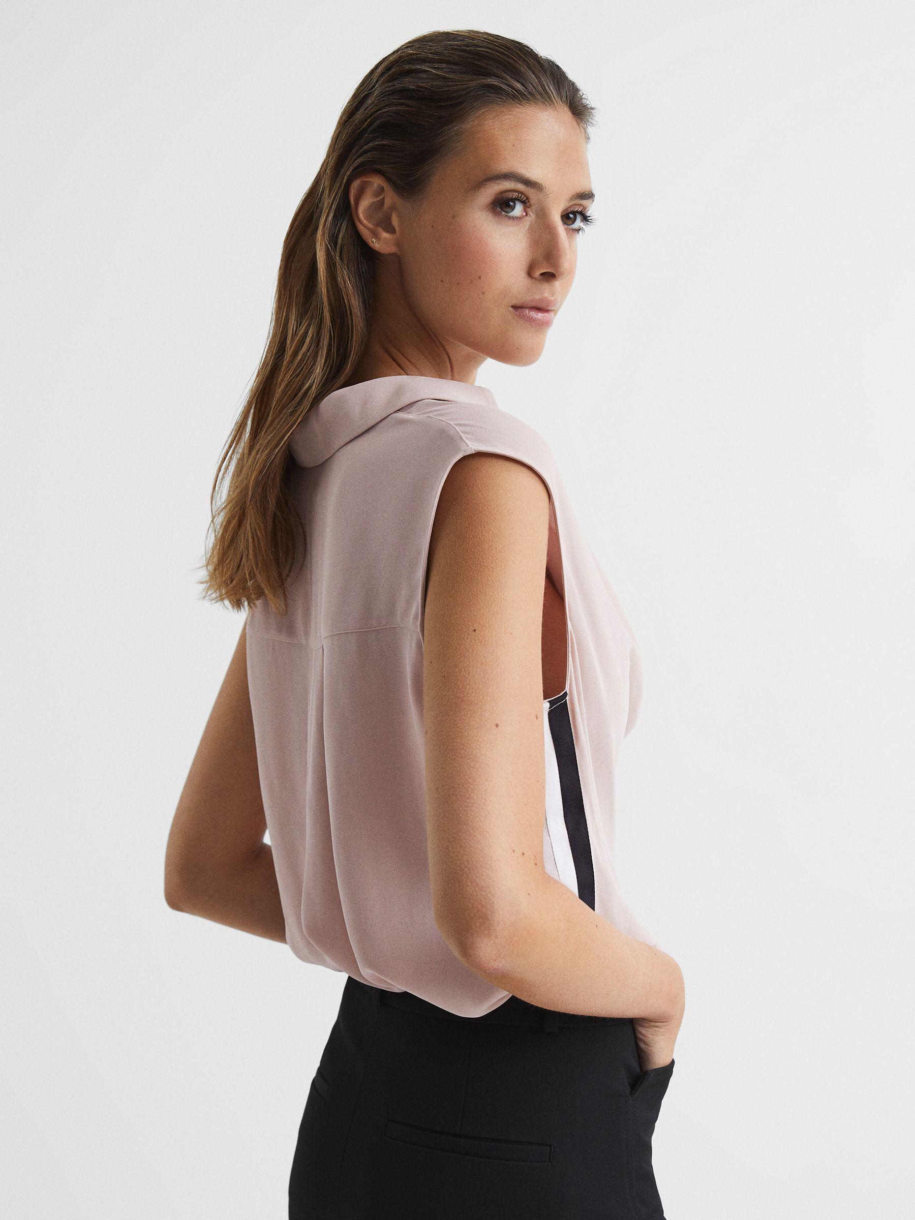 Cowl Front Sleeveless Blouse in Nude Product Image