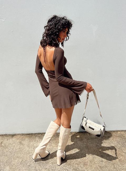 Lukea Long Sleeve Mini Dress Brown Product Image