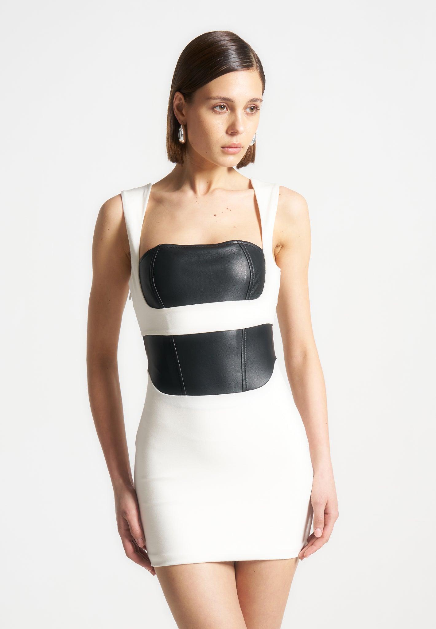 Layered Corset Mini Dress - White/Black Female Product Image