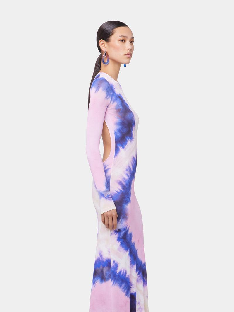 PINK TIE-DYE LONG BACKLESS DRESS IN PRINTED JERSEY Product Image